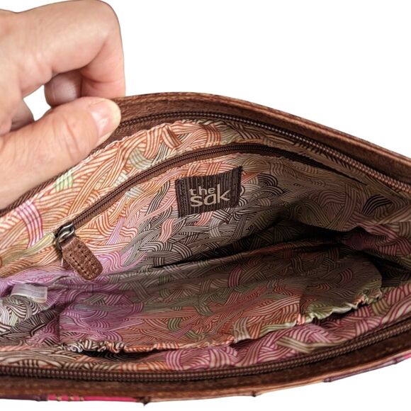 The Sak Striped Patchwork Color Leather Adjustable Crossbody Shoulder Bag SPOT - Picture 2 of 13